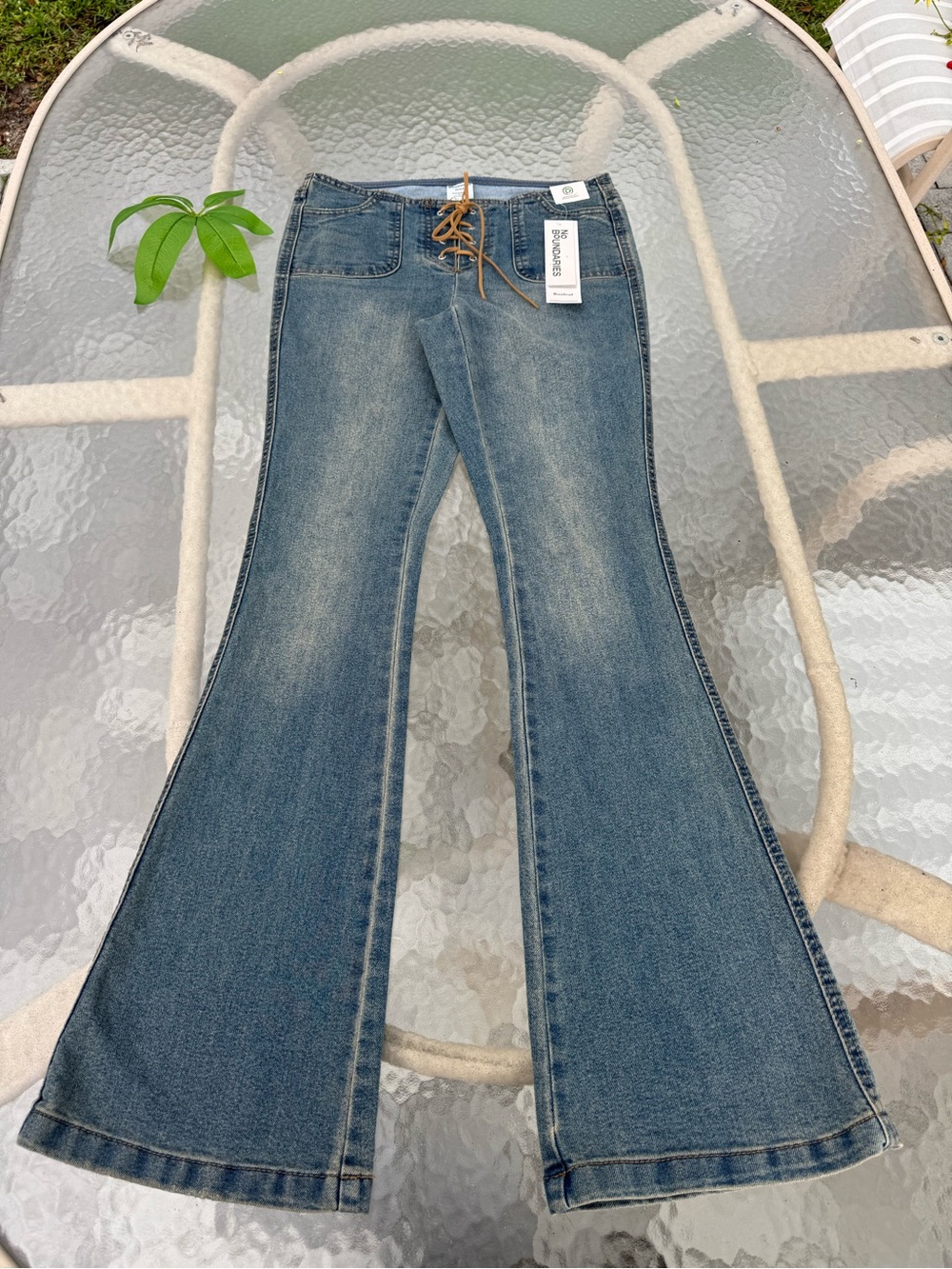 💙No Boundaries Low Rise Lace Up Bootcut Y2K Flare Jeans NWT Size XS